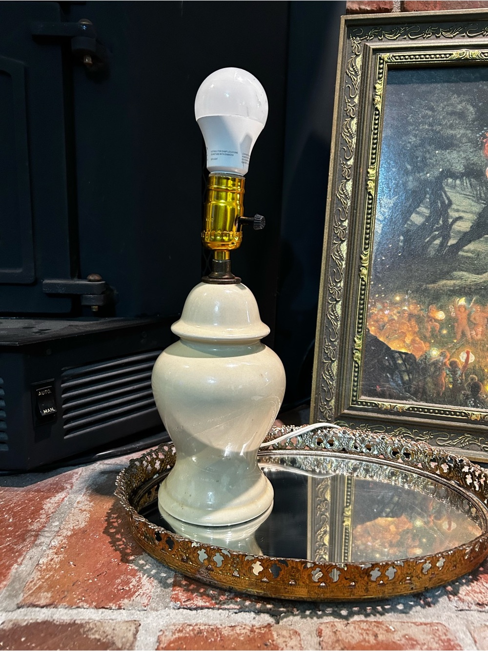 Vintage Cream Ceramic Ginger Jar Table Lamp Base